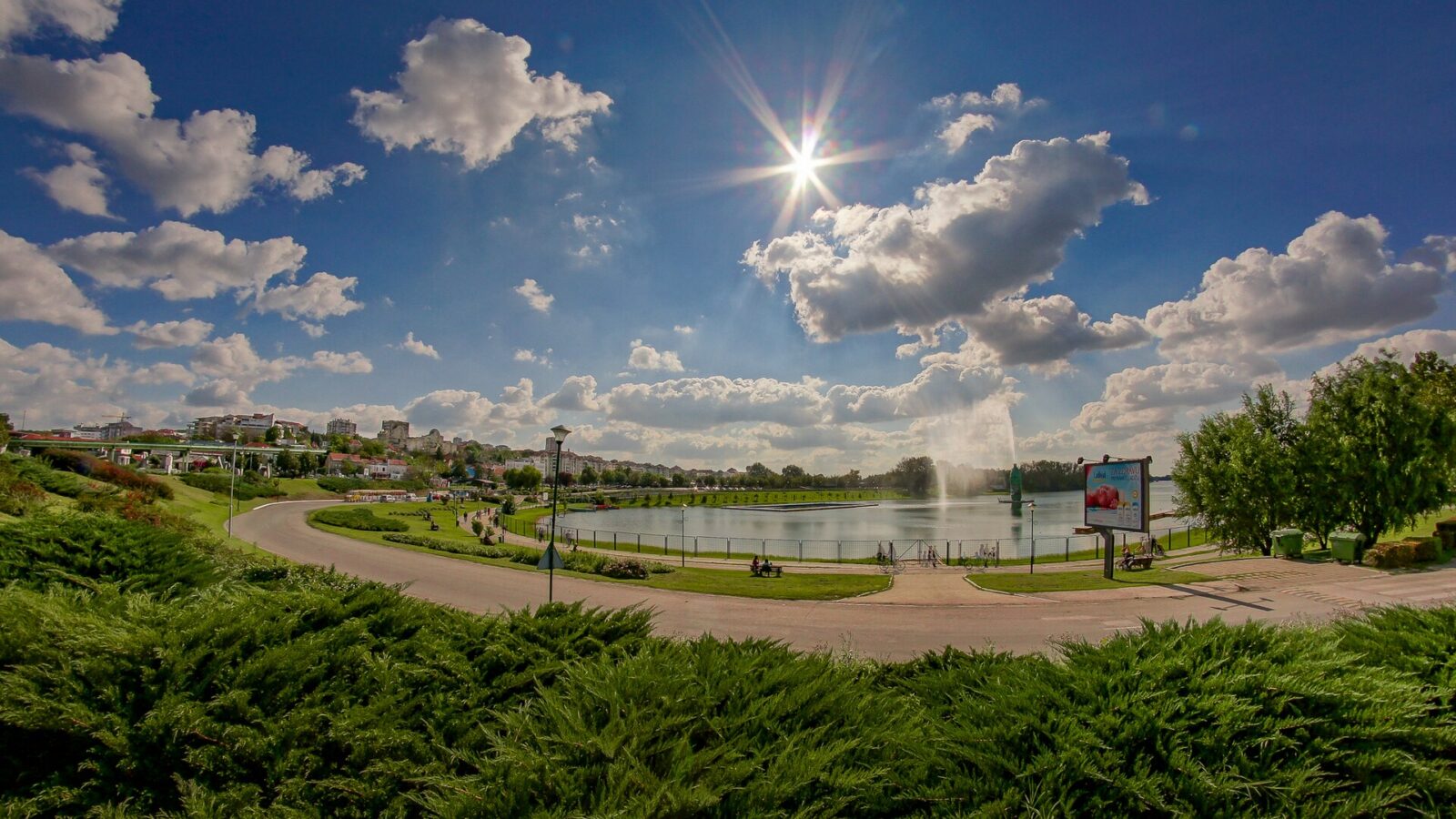 A view of the Ada Ciganlija lake from the pedestrian path along its bank
