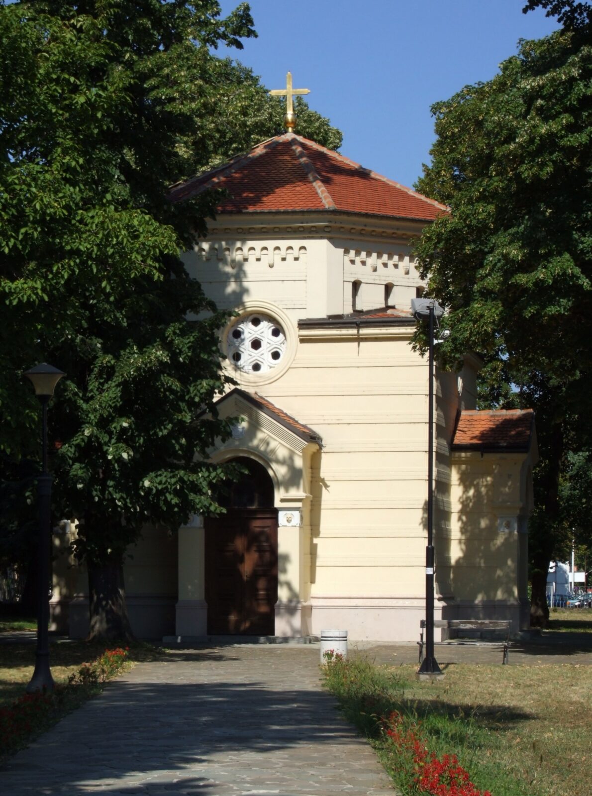 The chapel that shelters the Skull Tower monument in Nis, seen from its park