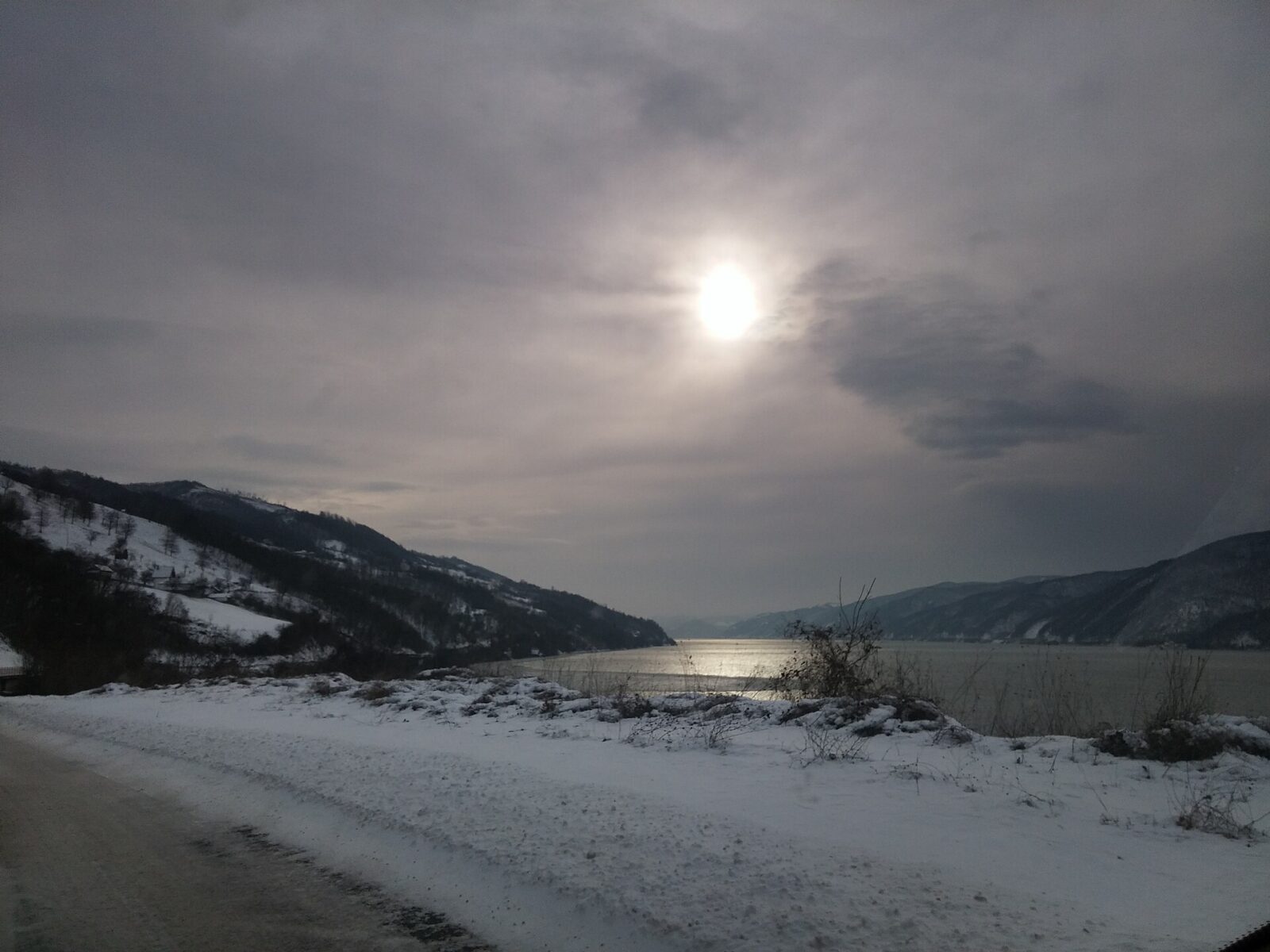 The Danube river running alongside the road east of Golubac in eastern Serbia