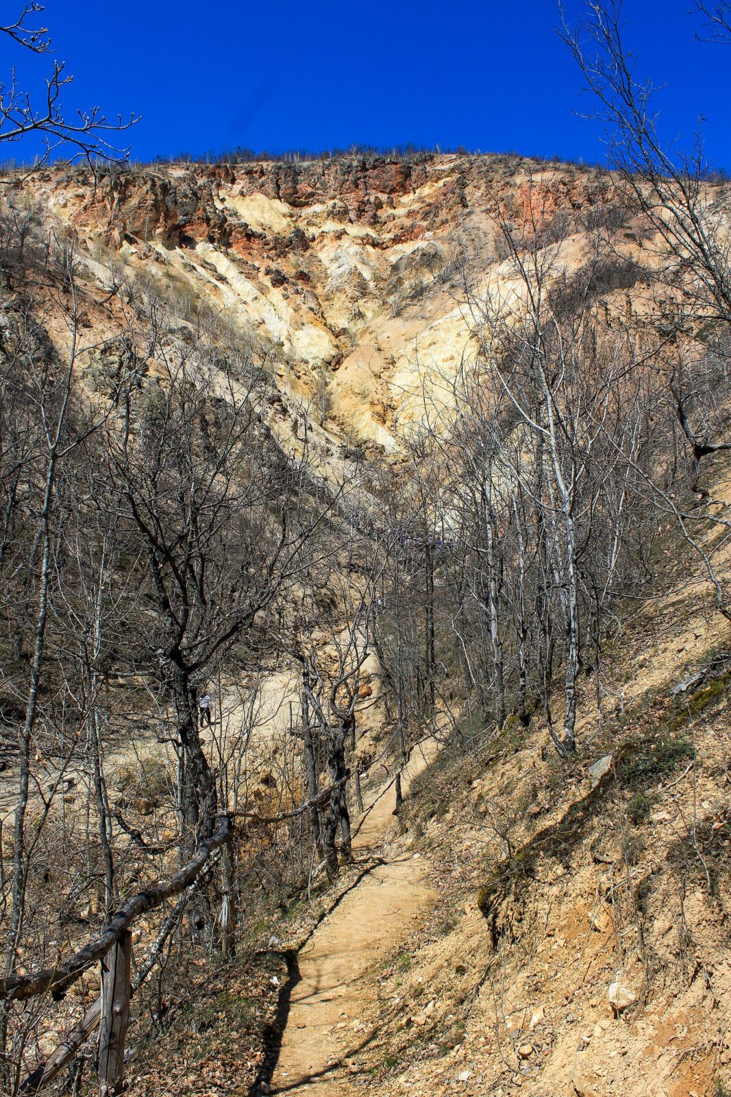 The marked path leading down through the hillside toward the earth pyramid field at Đavolja Varos