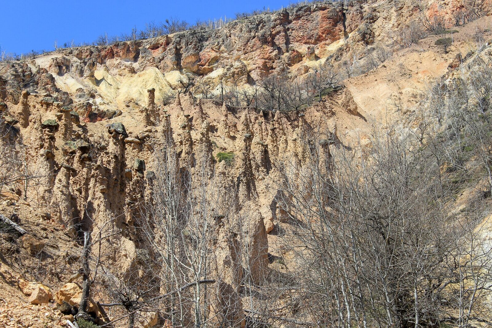 Tall earth pillars at Đavolja Varos standing against the sky