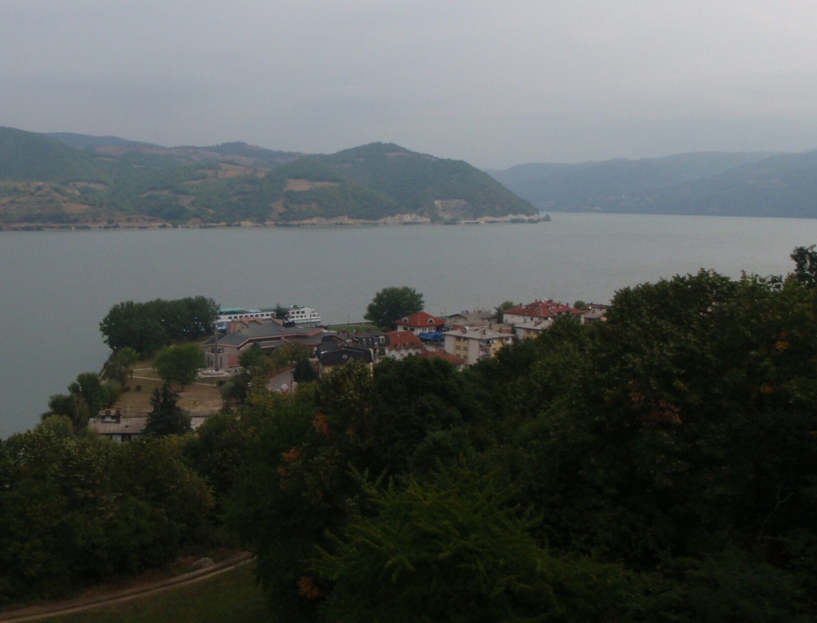 The riverside town of Donji Milanovac on the bank of the Danube