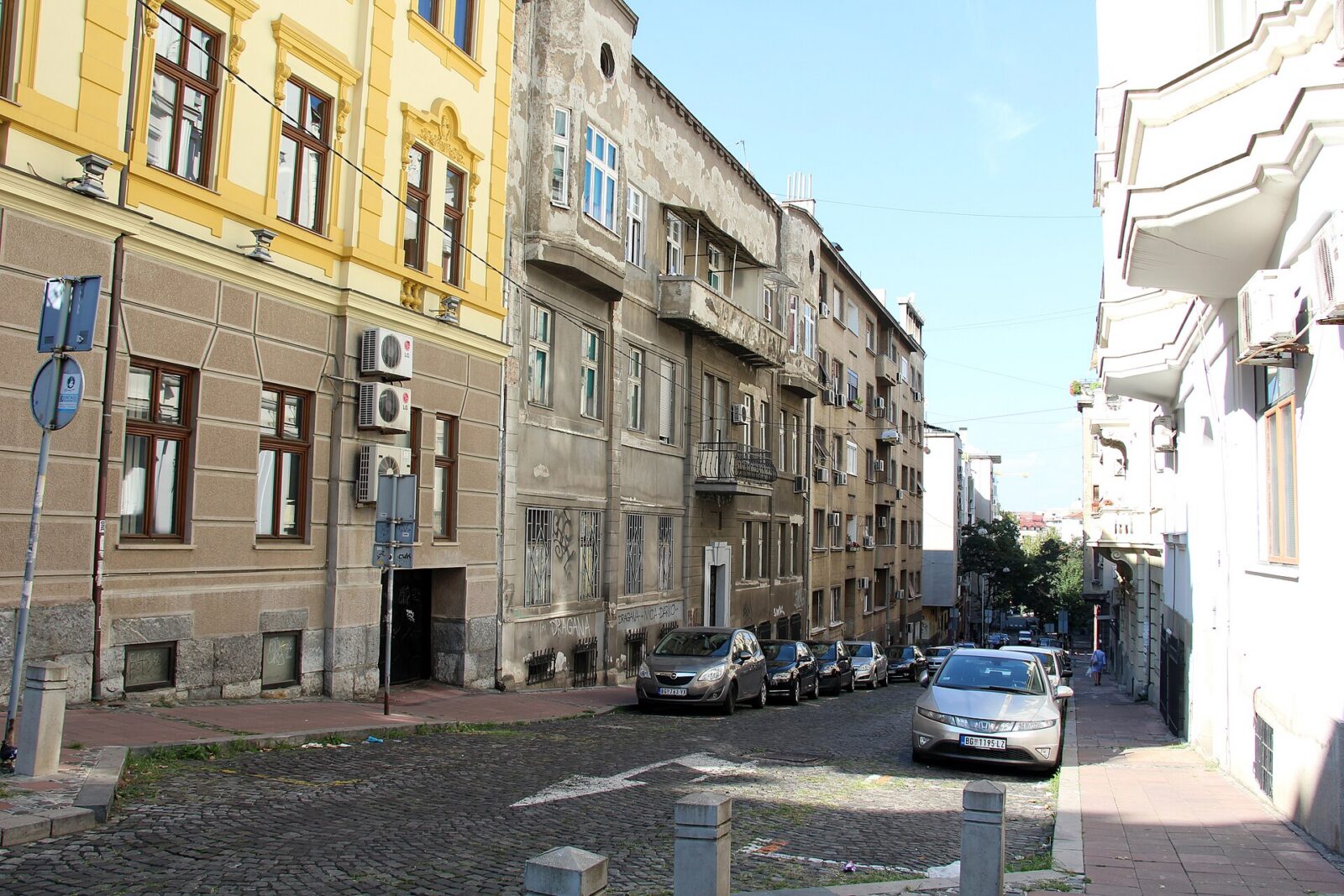 A quiet residential street in Dorcol, a riverside district of central Belgrade