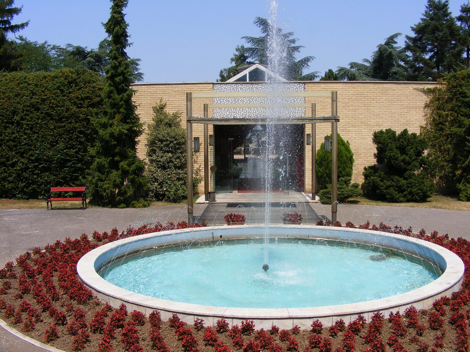 The entrance pavilion and fountain in front of the House of Flowers