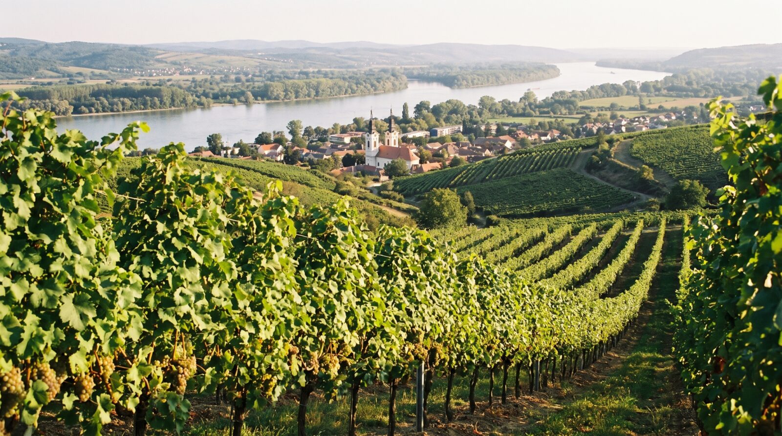 Rows of vines on sloping hillsides above Sremski Karlovci