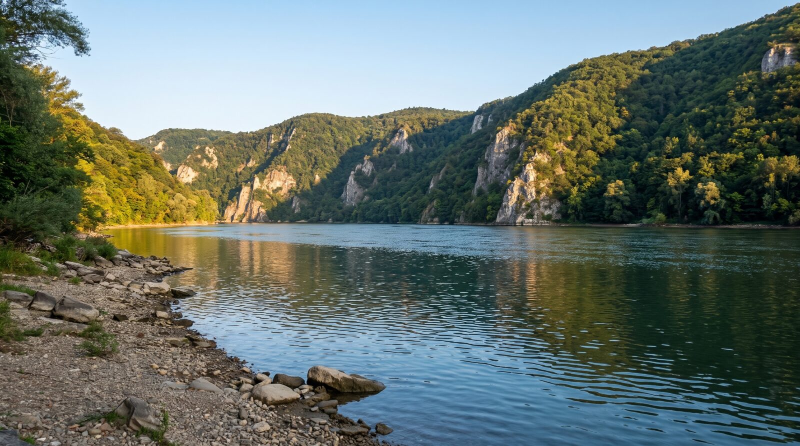 The Danube river seen from the Lepenski Vir site on its bank near Boljetin