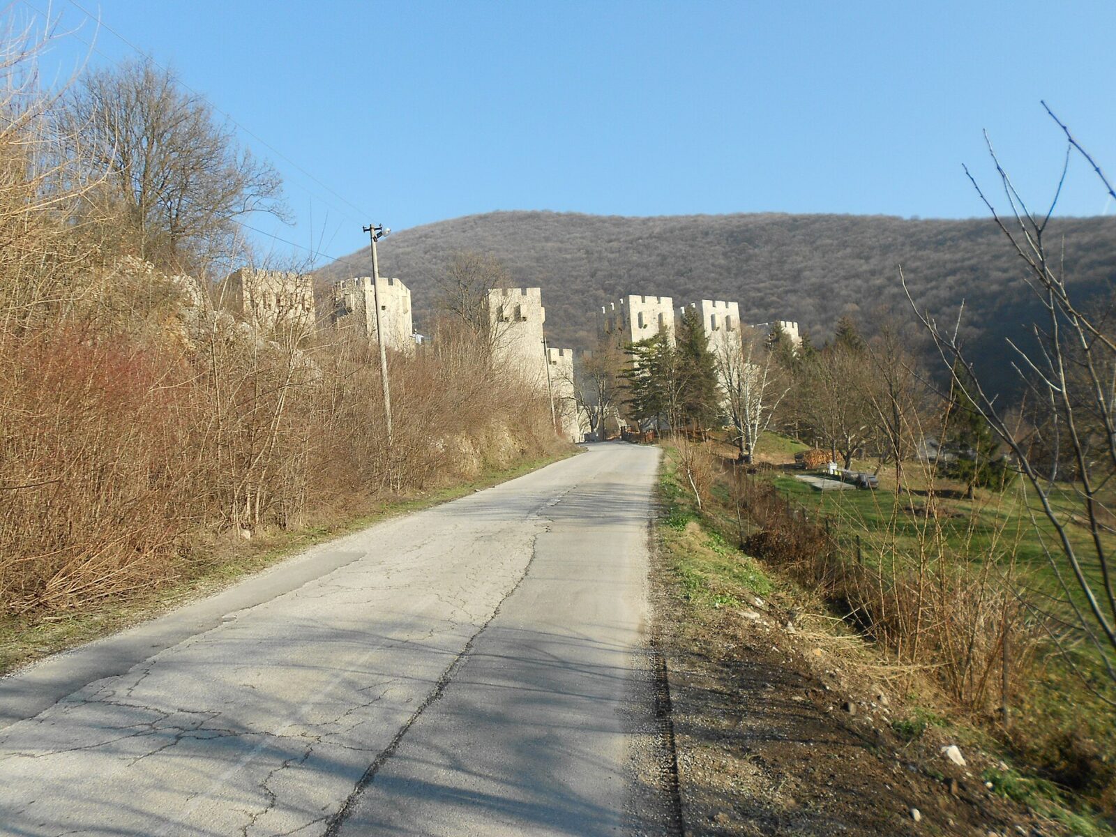 The road leading toward Manasija monastery's walls and towers, in the hills near Despotovac