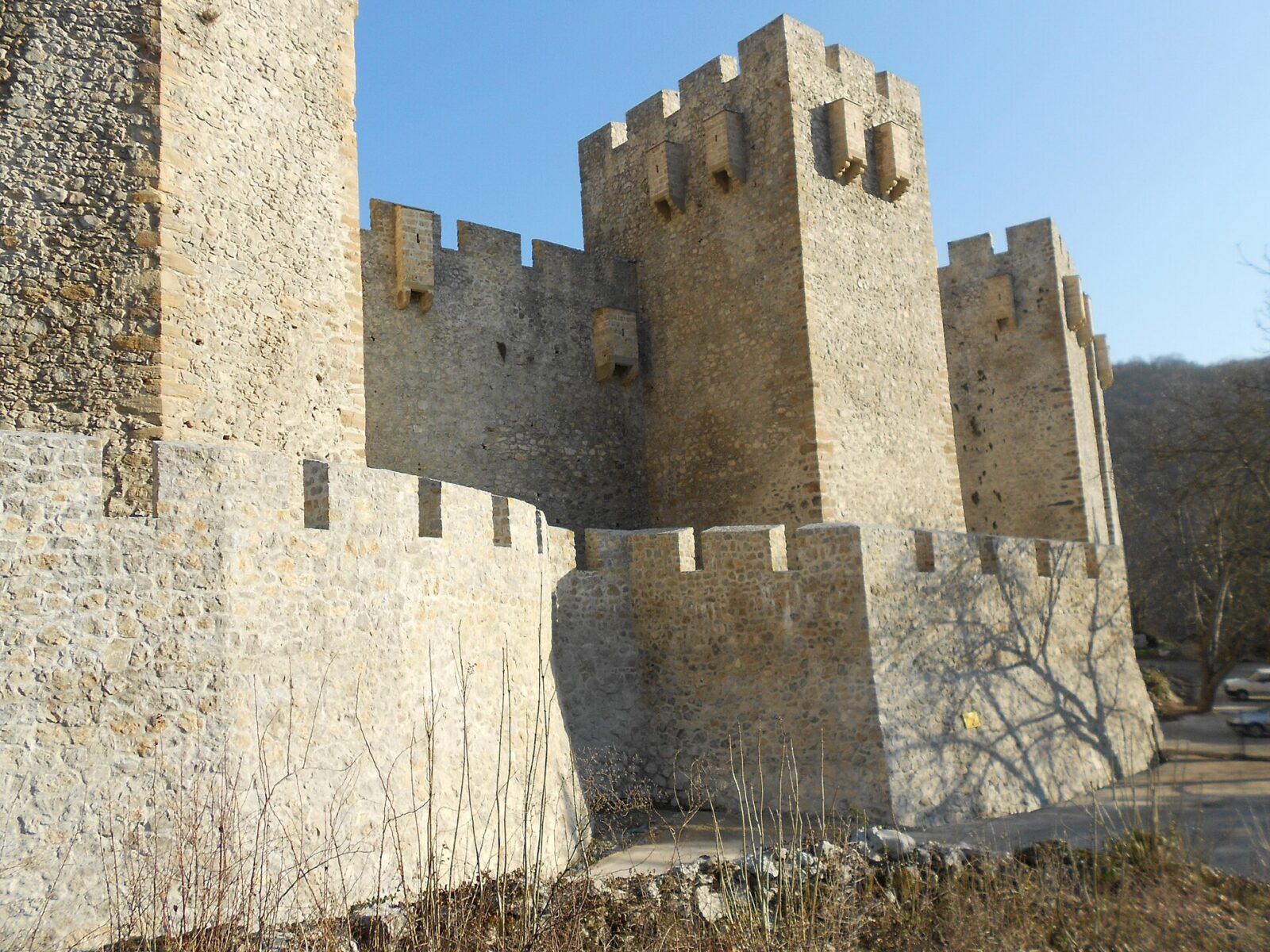 The fortified outer walls and towers of Manasija monastery, seen from outside
