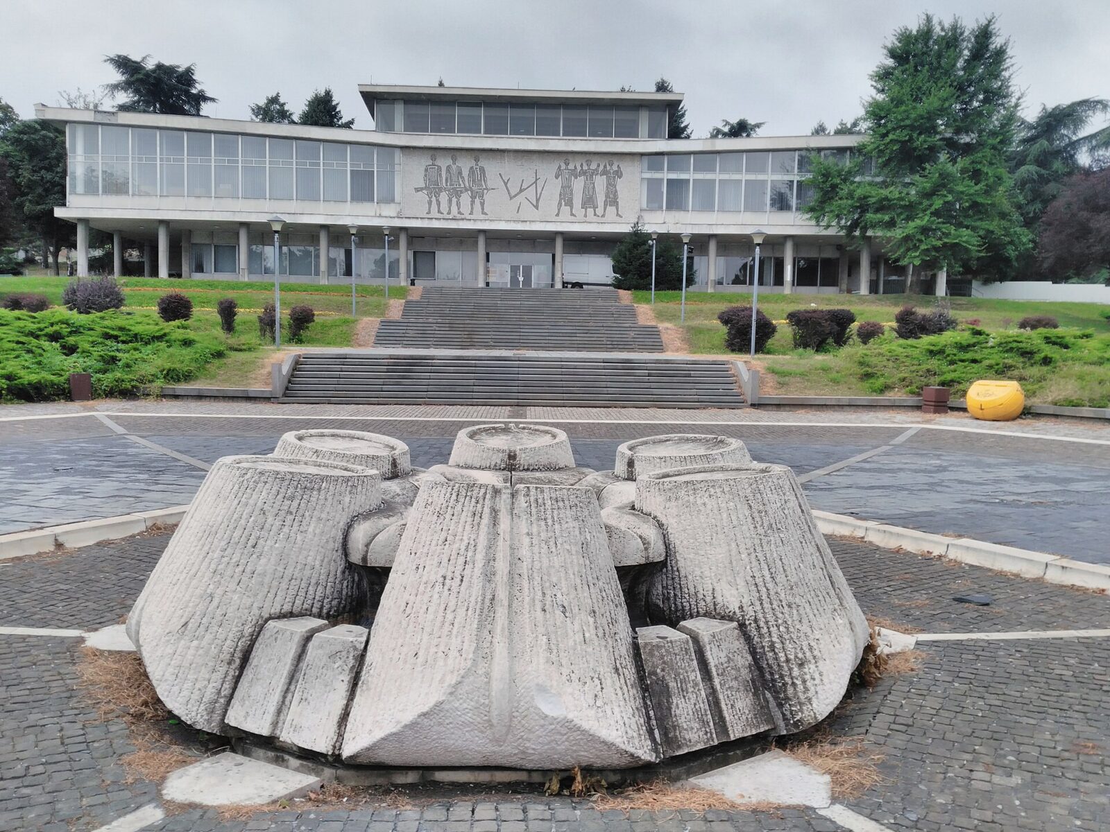 A fountain sculpture on the approach to the Museum of Yugoslavia