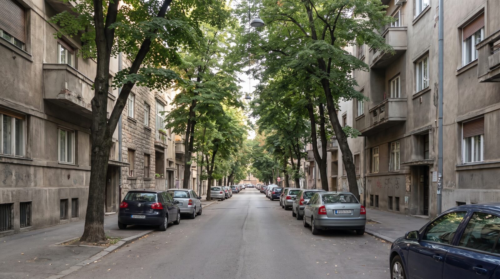 A quiet residential street in the Vracar neighbourhood of Belgrade, near the Nikola Tesla Museum