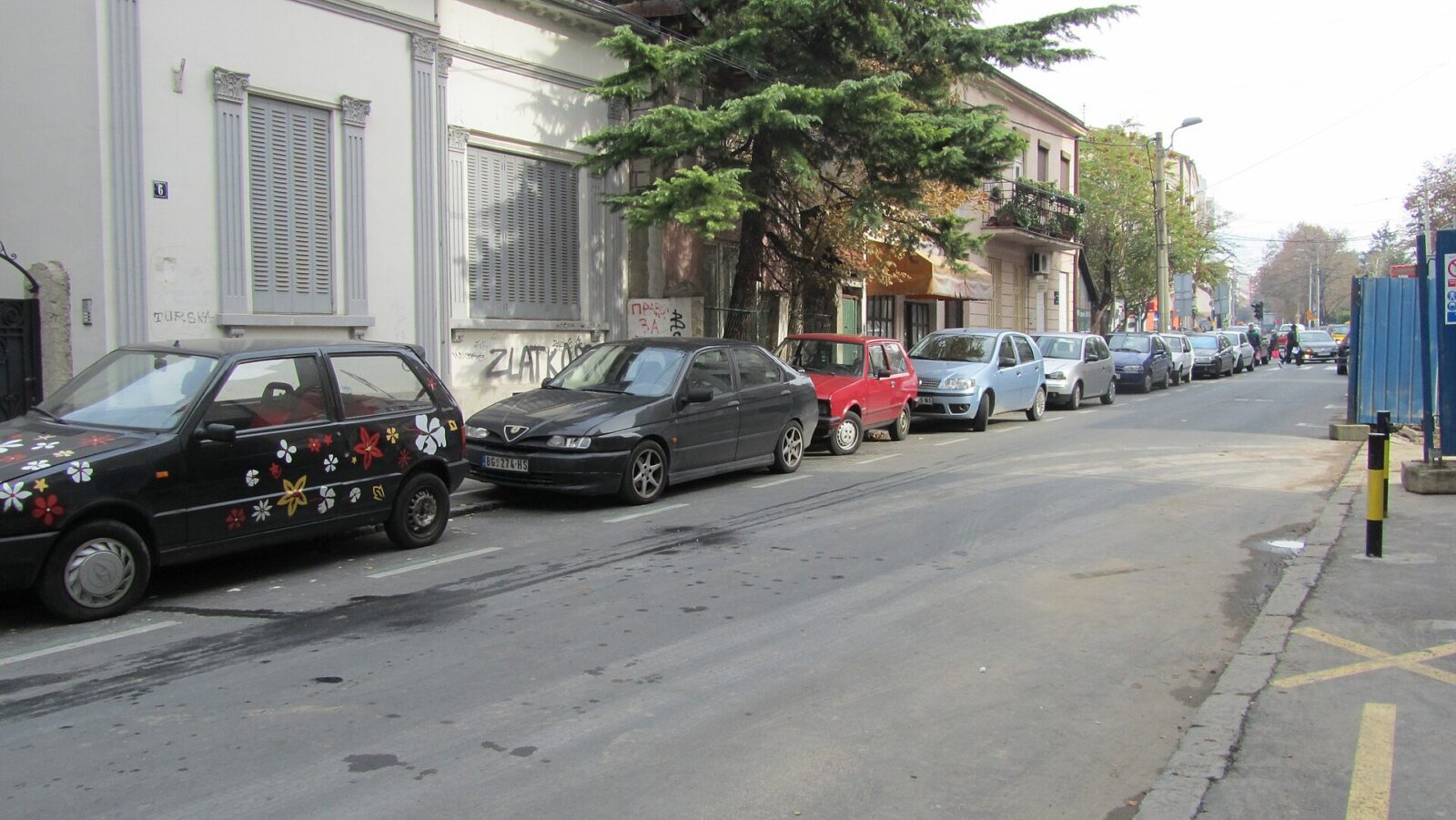 A tree-lined residential street in Vracar, a district south of central Belgrade