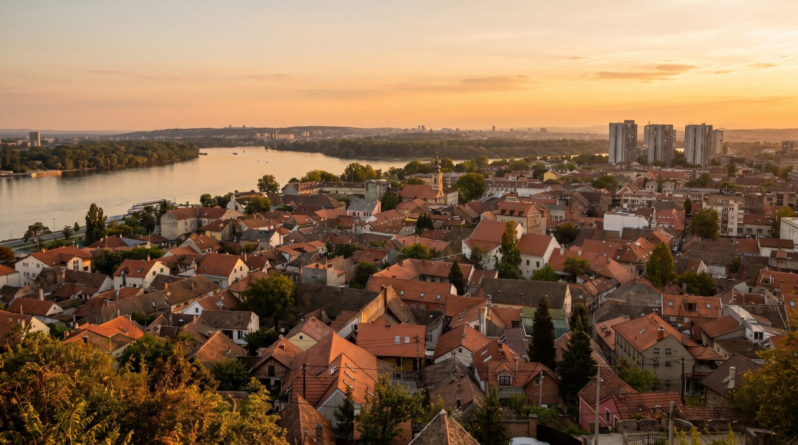 The Sava-Danube confluence and the Belgrade Fortress skyline seen from across the water near Zemun